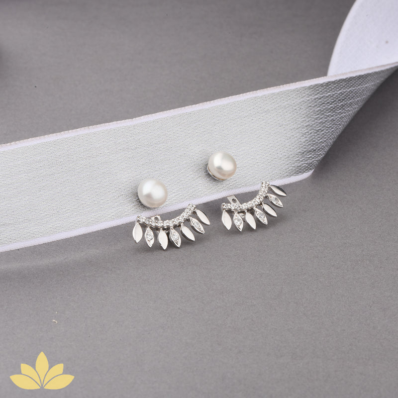 Silver Pearl Jacket Earrings