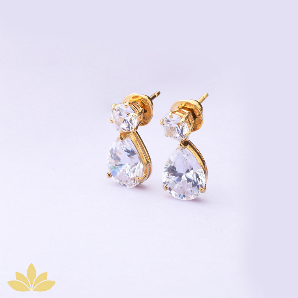 Gold Drop Solitaire Earrings