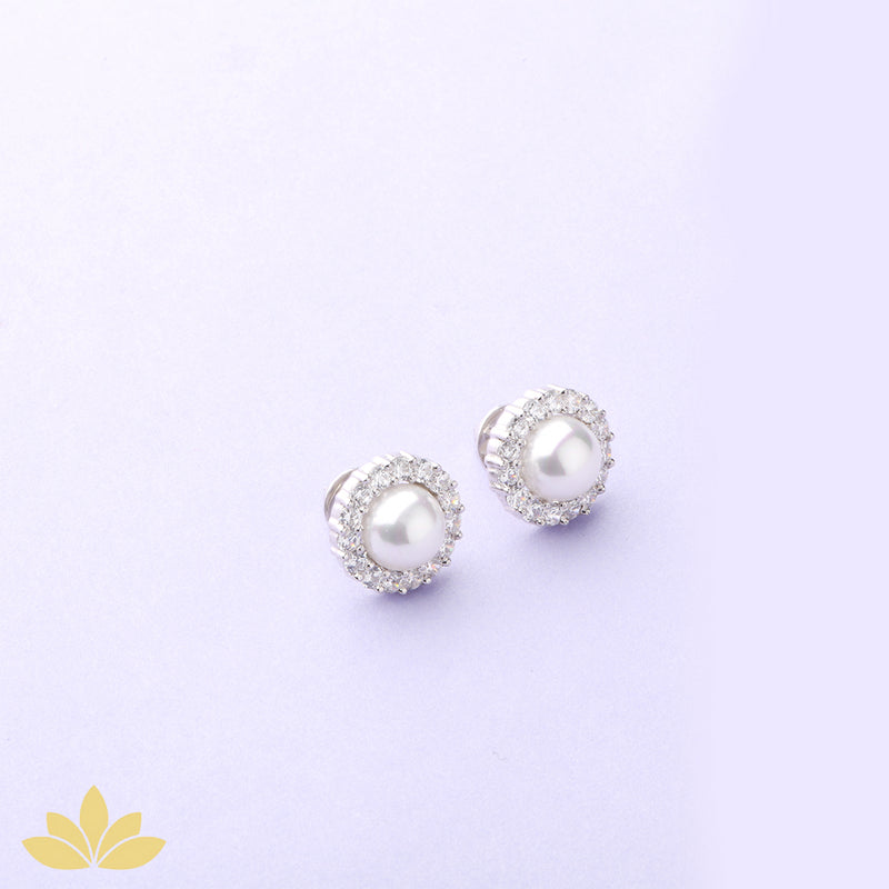 Pearl with Diamond Halo Studs