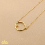 Gold Round Pendant with Single Stone